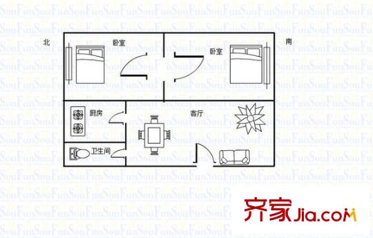 左家灣陶迭小區(qū) 2室 戶型圖