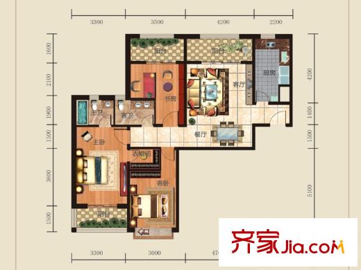 中國鐵建?梧桐苑C戶型 3室2廳2衛(wèi)1廚