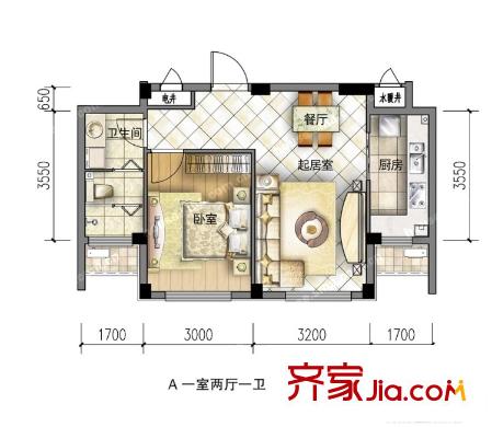 左家灣陶迭小區(qū)  1室  戶型圖
