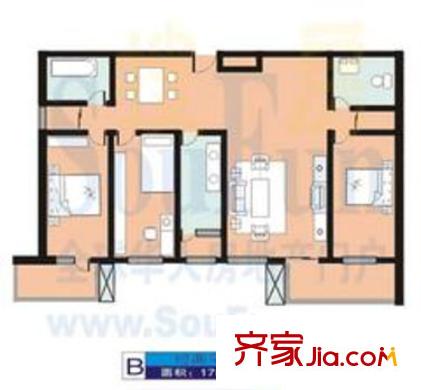 乾昌大廈戶型圖經(jīng)典平層 3室2廳2衛(wèi)1廚