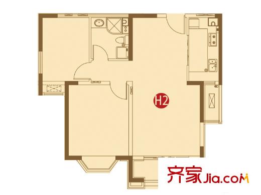 蘭州大名城A區(qū)5、6、9、11-13、15、17、18、19#H2戶型 2室2廳1衛(wèi)1廚