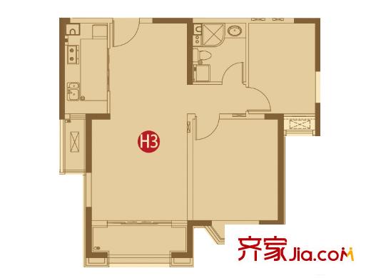 蘭州大名城A區(qū)5、6、9、11-13、15、17、18、19#H3戶型 2室2廳1衛(wèi)1廚