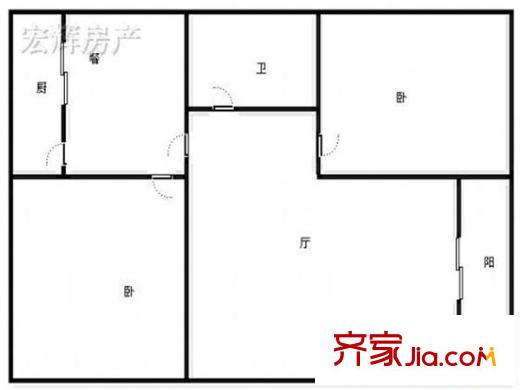 蘭州軍區(qū)司令部家屬院2室 戶型圖