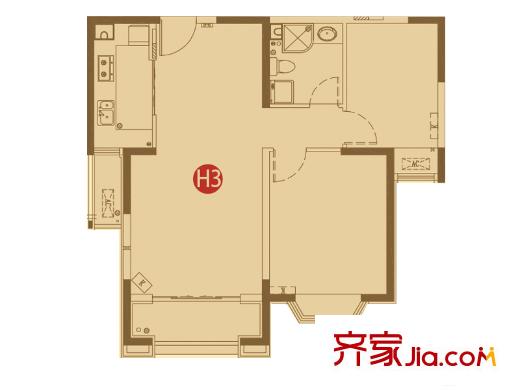 蘭州大名城B區(qū)7#樓8#樓H3戶型 2室2廳1衛(wèi)1廚