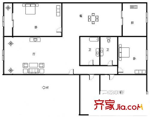 甘肅日?qǐng)?bào)社第一新村住宅小區(qū) 3室 戶型圖