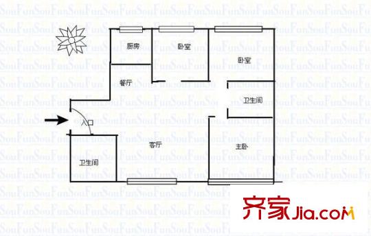 廣場南口六建綜合樓 3室 戶型圖