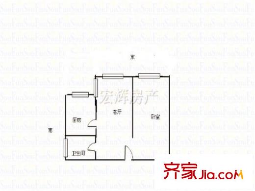 省糧食局家屬院 1室 戶型圖