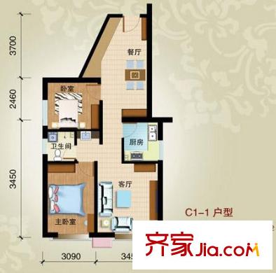 時代偉業(yè)戶型圖C1-1戶型 89.28平方米 2室2廳1衛(wèi)1廚