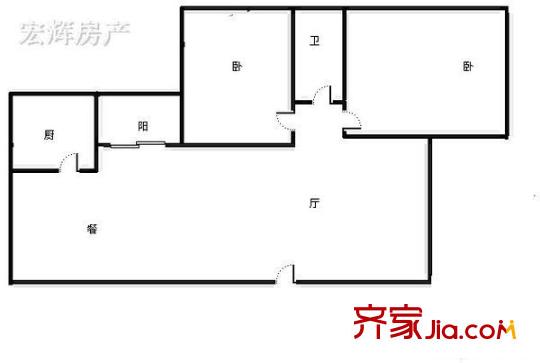 東崗交警大隊家屬院 2室 戶型圖