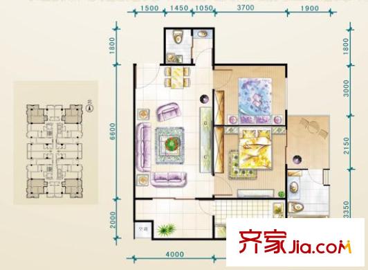蘭澳花苑戶(hù)型圖104.77平方米 2室2廳2衛(wèi)1廚