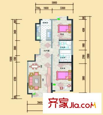 金輪馨園戶型圖兩室兩廳兩衛(wèi)2 2室2廳2衛(wèi)1廚