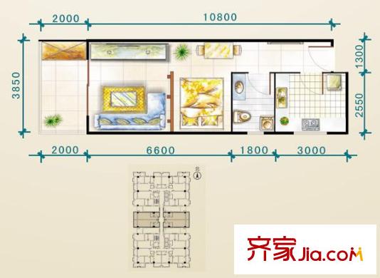 蘭澳花苑戶型圖65.68平方米 1室1廳1衛(wèi)1廚