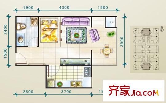 蘭澳花苑戶型圖48.93平方米 1室1廳1衛(wèi)1廚