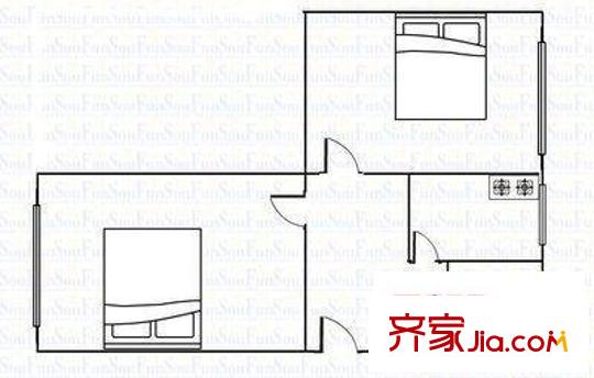 西北石油公司家屬院 2室 戶型圖