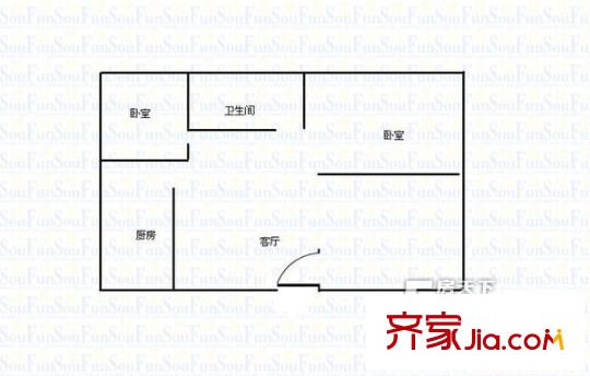西北石油公司家屬院 2室 戶型圖