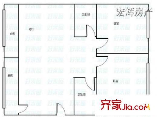  市保險(xiǎn)公司樓上 2室 戶型圖