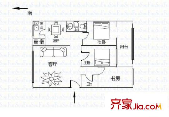 商務(wù)廳家屬院 3室 戶型圖