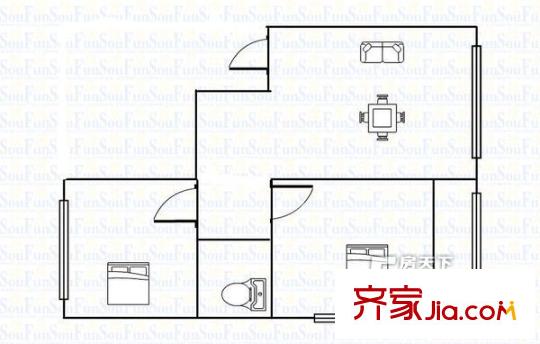 蘭柴廠家屬院 2室 戶型圖