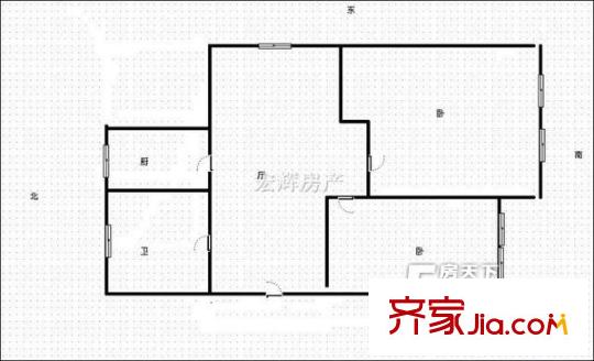 藥檢所家屬院  2室  戶型圖