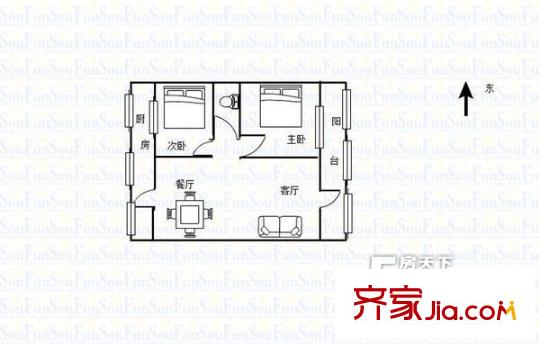 藥檢所家屬院  2室  戶型圖