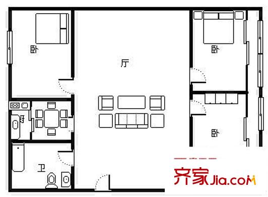 電信局家屬院(二熱)戶(hù)型圖電信局家屬院（二熱） 3室 戶(hù)型圖 3室2廳1衛(wèi)1廚