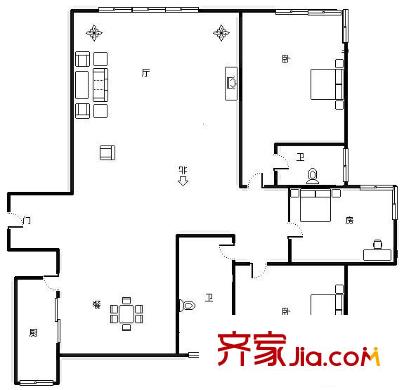 油脂加工廠家屬院  3室 戶型圖