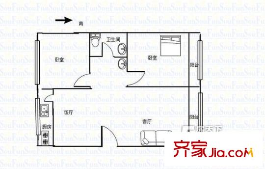藥檢所家屬院  2室  戶型圖