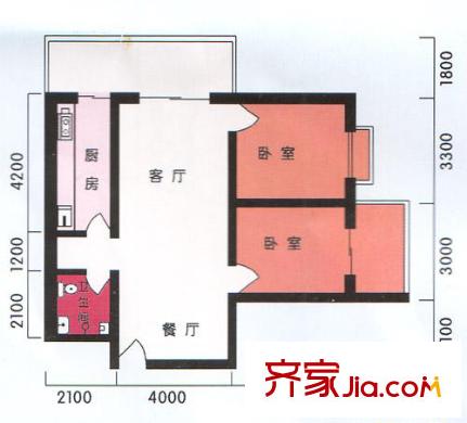 天健恒富花園戶型圖戶型圖 2室2廳1衛(wèi)1廚