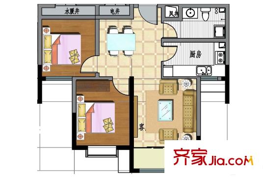 經(jīng)緯印象C2(73.92)戶型 2室2廳1衛(wèi)1廚