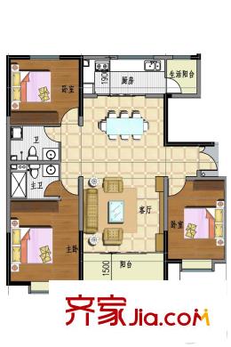 經(jīng)緯印象A1（120.38）戶型 3室2廳1衛(wèi)1廚