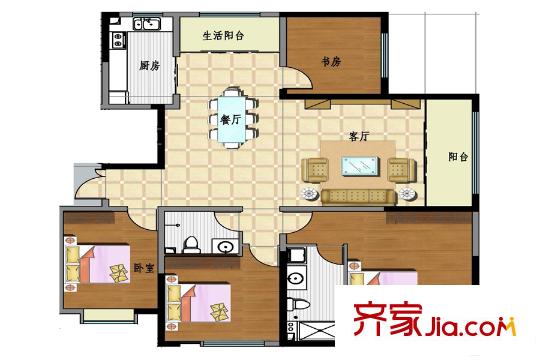 經(jīng)緯印象A2(151.11)戶型 3室2廳1衛(wèi)1廚