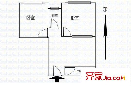 省審計廳家屬院 2室 戶型圖
