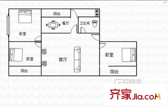  甘肅電視臺(tái)家屬院 2室 戶型圖