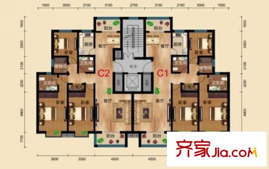 瑞嶺翠苑156平方米三室兩廳兩衛(wèi)C戶型圖 