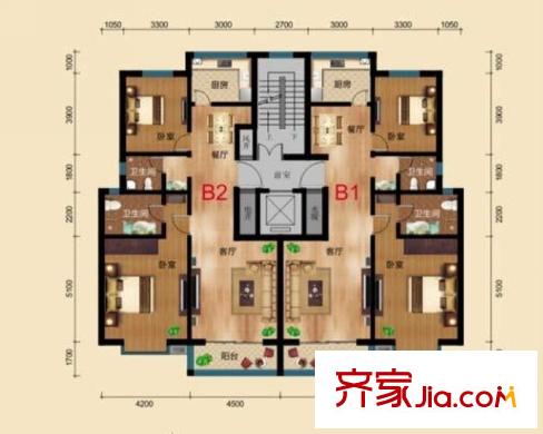 瑞嶺翠苑132平方米兩室兩廳兩衛(wèi)B戶型圖 