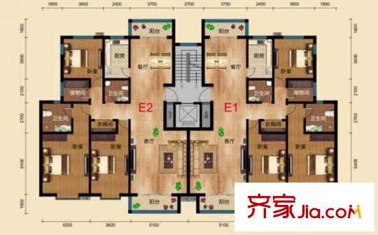 瑞嶺翠苑192平方米三室兩廳兩衛(wèi)E戶型圖 