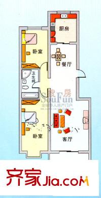 慧澤苑戶型圖B戶型 2室2廳1衛(wèi)1廚