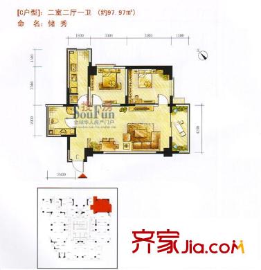 華峰大廈戶型圖C戶型 儲(chǔ)秀 2室2廳1衛(wèi)1廚