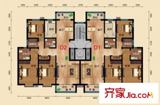 瑞嶺翠苑171平方米三室兩廳兩衛(wèi)D戶型圖 