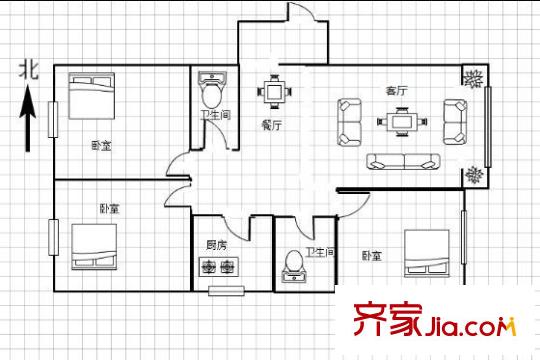 春蕾小區(qū) 3室 戶型圖