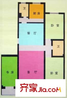 慧澤苑戶型圖A戶型 3室2廳2衛(wèi)1廚