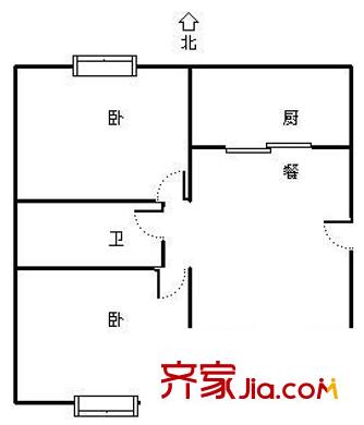 雁灘北面灘新村 1室 戶型圖