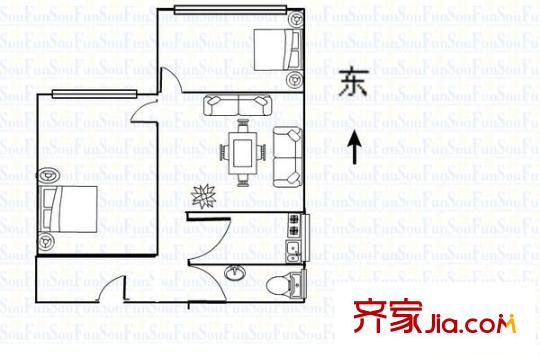中街子小區(qū) 2室 戶型圖