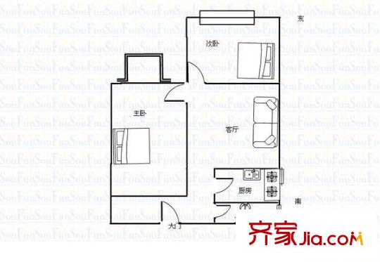 中街子小區(qū) 2室 戶型圖