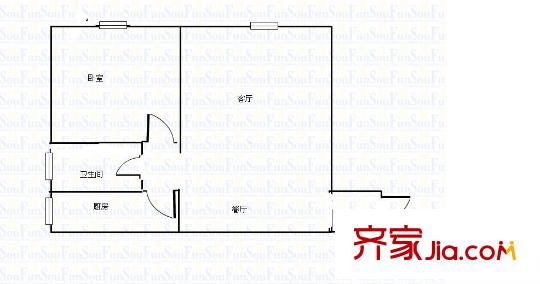 郵電大樓移動公司家屬院 1室 戶型圖