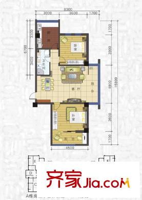 現(xiàn)代藝術(shù)家戶型圖117.74 2室2廳1衛(wèi)1廚