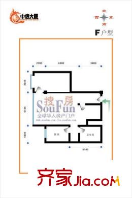 中信大廈戶型圖F戶型 2室2廳1衛(wèi)1廚