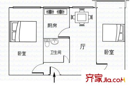 小西湖七里河區(qū)政府家屬院 2室 戶型圖