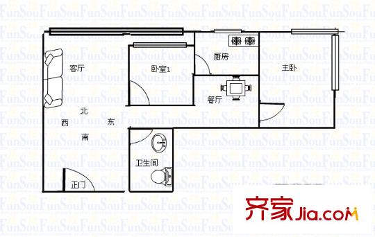 四毛廠家屬院  2室  戶型圖
