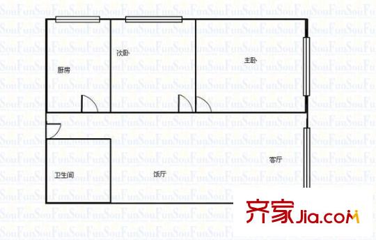 二熱市政公司單位房 2室 戶型圖